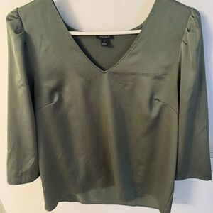 Ann Taylor Olive V-Neck Puff Sleeve Blouse